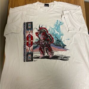 White Tee with Native American Art Graphic